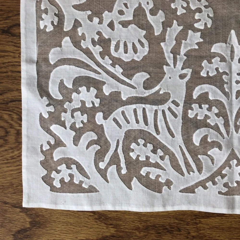 Antique Hungarian Buzsak Stag in the Woods Applique Lace Linen‎ Runner + Set
